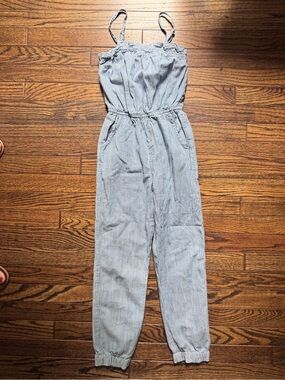 abercrombie kids Blue & White Striped Smocked Jumpsuit